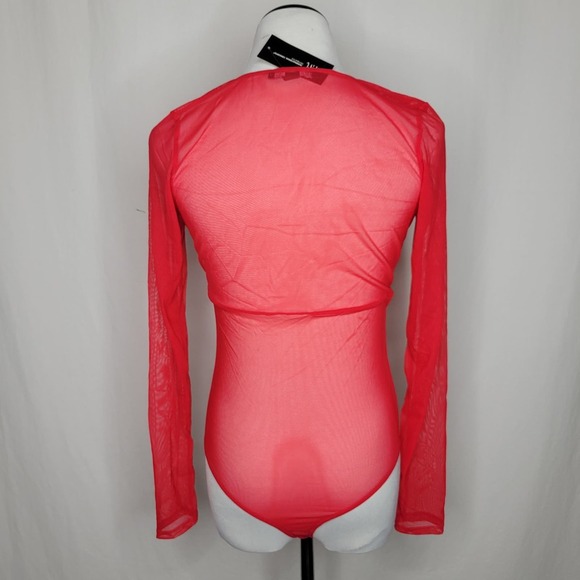 INC International Concepts Not So Basic LS Lace Mesh Bodysuit Red NWT $50 Large - Picture 10 of 12